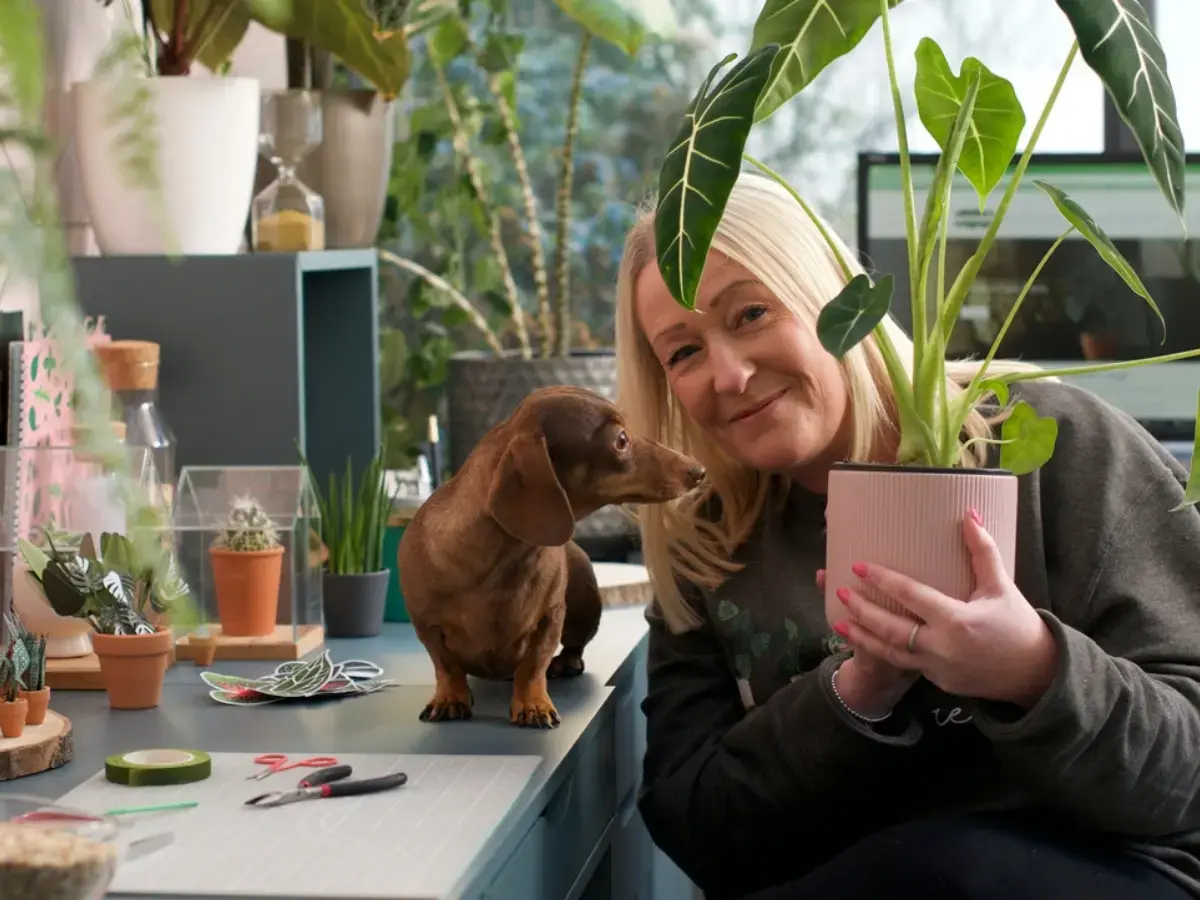 Nicole and her dachshund Lola in the studio