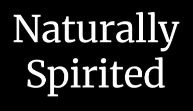 Naturally Spirited logo in white serif lettering on black