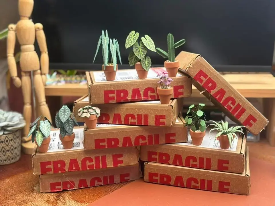Handmade paper plant on display